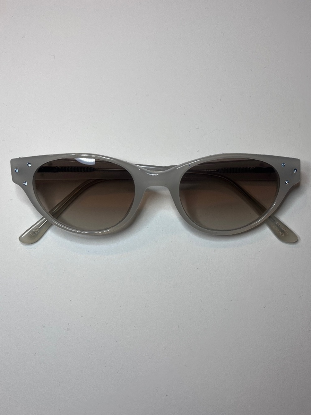 Lulu Guinness Smoke Grey Cat Eye Sunglasses with Crystal Accents
